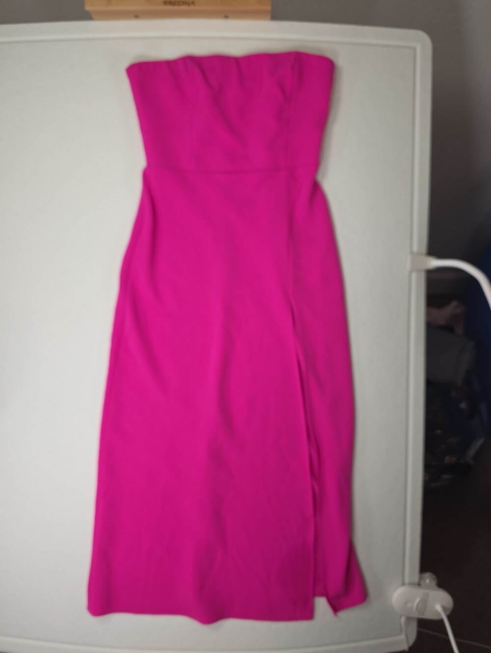 Amanda Uprichard Strapless Hot Pink Midi Dress with Side Slit Party Bridesmaid - Picture 3 of 13